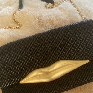 DVF Carolina Lips Raffia Shoulder Bag